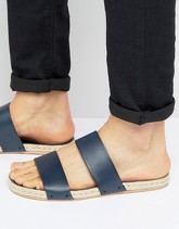 ASOS - Sandali di pelle blu con suola in iuta stile espadrillas - Navy