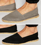 ASOS - Confezione da 2 paia di espadrillas di tela nero e grigio - RISPARMIA - Multicolore