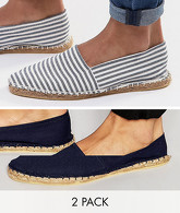 ASOS - Confezione da 2 paia di espadrillas di tela blu navy e blu rigato - RISPARMIA - Multicolore