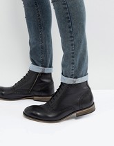 ASOS - Stivaletti brogue in pelle nera con suola naturale - Nero