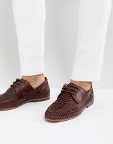 ASOS - Scarpe stringate in pelle intrecciata bordeaux - Rosso