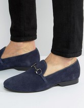 Frank Wright - Mocassini con barretta scamosciati blu navy - Blu