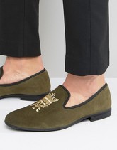 London - Mocassini a pantofola stile brogue con corona - Verde