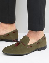 London - Mocassini brogue stile pantofola con nappe verdi - Verde