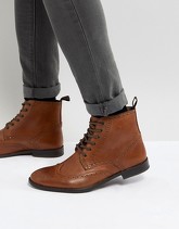 ASOS - Stivaletti brogue in pelle cuoio - Cuoio