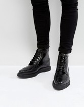 ASOS - Scarponcini brogue in pelle neri con suola creeper - Nero