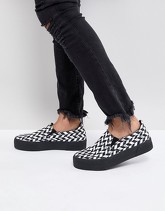 ASOS - Sneakers in tela senza lacci con motivo a scacchi diagonale e suola grossa - Nero