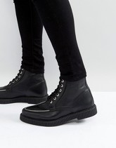 ASOS - Stivaletti creeper stringati neri in pelle con zip - Nero