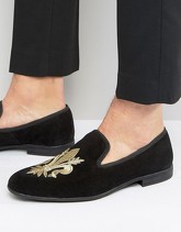 London Brogues - Fleur De Lys - Mocassini a pantofola ricamati - Nero