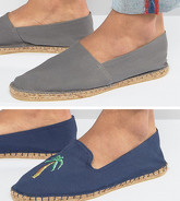 ASOS - Confezione da 2 paia di espadrillas blu navy e grigio con stampa di palme - RISPARMIA - Multicolore