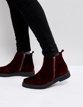 ASOS - Stivaletti Chelsea in velluto bordeaux con suola creeper - Rosso