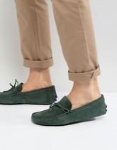 ASOS - Mocassini in pelle scamosciata verde con nastri - Verde